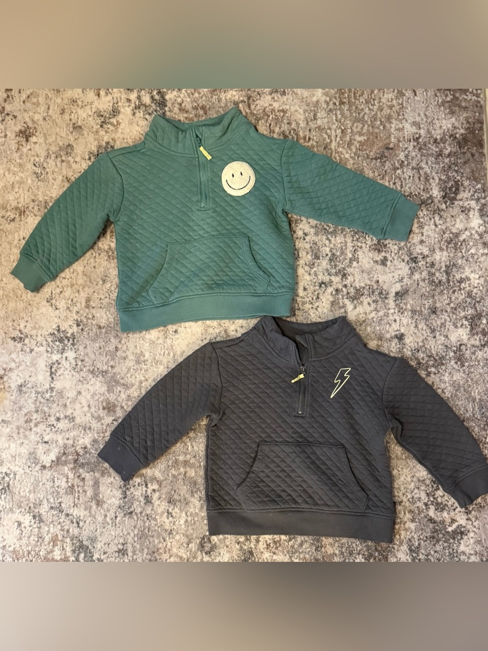 Kids Quilted Half-Zip Sweatshirt - Green & Charcoal